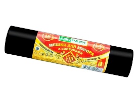 Мешки для мусора 120 л, с завязками, черные, в рулоне 10 шт., ПНД, 15 мкм, 800х750 мм, VIP, Z12010black в Кинешму