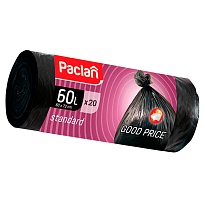 Мешки для мусора 60 л, черные, в рулоне 20 шт., ПНД, 7,4 мкм, 720х600 мм, PACLAN, 600820 в Кинешму