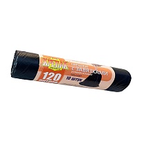 Мешки для мусора 120 л, с завязками, черные, в рулоне 10 шт., ПНД, 16 мкм, 1100х700 мм, Крепак, 4607075710320 в Кинешму