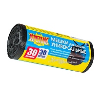 Мешки для мусора 30 л, черные, в рулоне 30 шт., ПНД, 9 мкм, 600х500 мм, Крепак, 4607075710108 в Кинешму