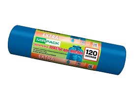 Мешки для мусора 120 л, синие, в рулоне 10 шт., ПНД, 14 мкм, 1100х700 мм, EXTRA, ex1201802 в Кинешму