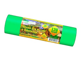 Мешки для мусора 120 л, с завязками, зеленые, в рулоне 10 шт., ПНД, 15 мкм, 800х750 мм, VIP, Z12010green в Кинешму