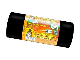 Мешки для мусора 300 л, черные, в рулоне 10 шт., ПВД 70 мкм, 1400х1000 мм, PREMIUM+, 30010160 в Кинешму