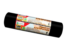 Мешки для мусора 120 л, черные, в рулоне 10 шт., ПНД, 12 мкм, 1100х700 мм, MIRPACK Classik, 1201011 в Кинешму