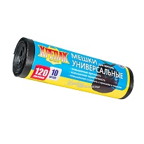 Мешки для мусора 120 л, черные, в рулоне 10 шт., ПНД, 15 мкм, 1100х700 мм, Крепак, 4607075710214 в Кинешму