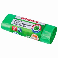 Мешки для мусора 60 л, зеленые, в рулоне 20 шт., ПНД, 10 мкм, 680х580 мм, LAIMA, 606704 в Кинешму