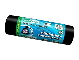 Мешки для мусора 220 л, черные, в рулоне 10 шт., ПВД, 45 мкм, 1250х930 мм, PREMIUM+, 2201068 в Кинешму