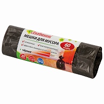 Мешки для мусора 60 л, черные, в рулоне 20 шт., ПНД, 5 мкм, 650х570 мм, Любаша, 605331 в Кинешму