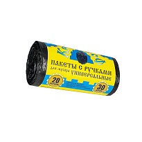 Мешки для мусора 20 л, с ручками, черные, в рулоне 30 шт., ПНД, 10 мкм, 550х440 мм, Крепакоф, 4607075710658 в Кинешму