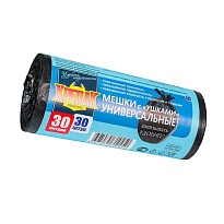 Мешки для мусора 30 л, с ушками, черные, в рулоне 30 шт., ПНД, 9 мкм, 600х500 мм, Крепак, 4607075710450 в Кинешму