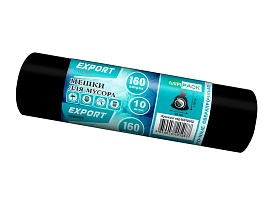 Мешки для мусора 160 л, ароматизированные, черные, в рулоне 10 шт., ПВД, 80 мкм, 1100х930 мм, EXPORT, exp16010142 в Кинешму