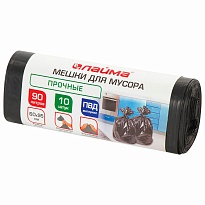 Мешки для мусора 90 л, черные, в рулоне 10 шт., ПВД, 25 мкм, 950х600 мм, LAIMA, 605332 в Кинешму