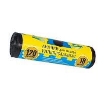 Мешки для мусора 120 л, с ушками, черные, в рулоне 10 шт., ПНД, 13 мкм, 1050х680 мм, Крепакоф, 4607075710252 в Кинешму