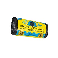 Мешки для мусора 30 л, с ручками, черные, в рулоне 30 шт., ПНД, 9 мкм, 620х480 мм, Крепакоф, 4607075710665 в Кинешму
