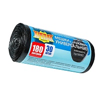 Мешки для мусора 180 л, с ушками, черные, в рулоне 30 шт., ПНД, 20 мкм, 1150х800 мм, Крепак, 4607075710399 в Кинешму