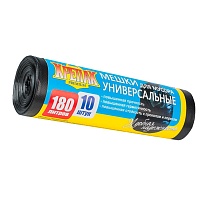 Мешки для мусора 180 л, черные, в рулоне 10 шт., ПНД, 20 мкм, 1150х800 мм, Крепак, 4607075710481 в Кинешму