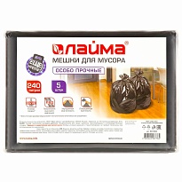 Мешки для мусора 240 л, черные, в пачке 5 шт., ПВД 60 мкм, 1400х900 мм, LAIMA, 601394 в Кинешму