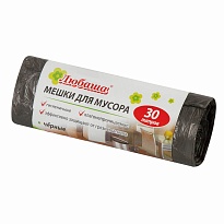 Мешки для мусора 30 л, черные, в рулоне 20 шт., ПНД, 5 мкм, 550х470 мм, Любаша эконом, 605329 в Кинешму