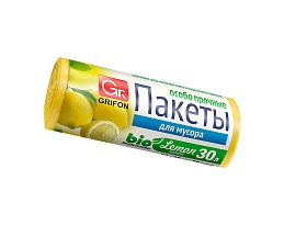 Мешки для мусора 30 л, ароматизированные, Лимон, желтые, в рулоне 20 шт., ПНД, 9 мкм, 560х530 мм, GRIFON Aroma, 101-020 Li в Кинешму
