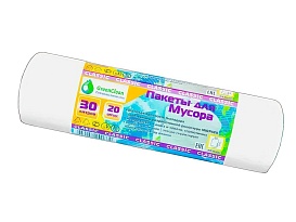 Мешки для мусора 30 л, белые, в рулоне 20 шт., ПНД, 7 мкм, 600х500 мм, MIRPACK Classik, 302042 в Кинешму