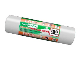 Мешки для мусора 120 л, белые, в рулоне 10 шт., ПНД, 14 мкм, 1100х700 мм, EXTRA, ex1201803 в Кинешму