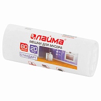 Мешки для мусора 60 л, белые, в рулоне 20 шт., ПНД, 7 мкм, 680х580 мм, LAIMA, 605539 в Кинешму