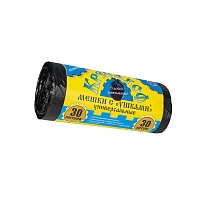 Мешки для мусора 30 л, с ушками, черные, в рулоне 30 шт., ПНД, 8 мкм, 580х460 мм, Крепакоф, 4607075710412 в Кинешму Мешки для мусора 30 л, с ушками, черные, в рулоне 30 шт., ПНД, 8 мкм, 580х460 мм, Крепакоф, 4607075710412 в Кинешму