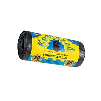 Мешки для мусора 30 л, с ушками, черные, в рулоне 30 шт., ПНД, 8 мкм, 580х460 мм, Крепакоф, 4607075710238 в Кинешму