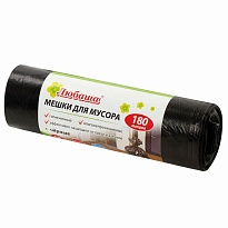 Мешки для мусора 180 л, черные, в рулоне 10 шт., ПВД, 24 мкм, 1060х800 мм, Любаша, 605336 в Кинешму