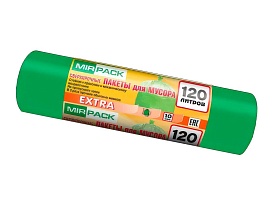 Мешки для мусора 120 л, зеленые, в рулоне 10 шт., ПНД, 14 мкм, 1100х700 мм, EXTRA, ex1201804 в Кинешму