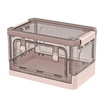 Ящик пластиковый складной прозрачный коричневый, дно розовое, 360х235х230 мм, с колесиками в Кинешму